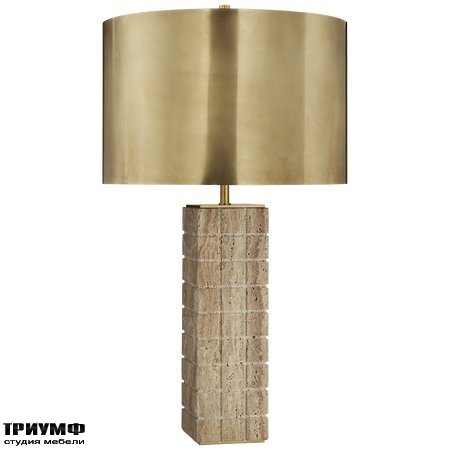 Американская мебель Visual Comfort & Co - Pietra Large Hand Carved Table Lamp in Limestone with Antique Burnished Brass Shade