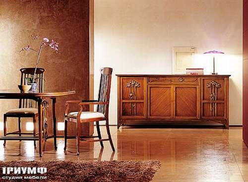 Итальянская мебель Medea - Стол и стулья из коллекции Liberty с деревянным накладным орнаментом