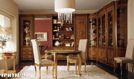 Итальянская мебель Grilli - Стол резной, круглый, стулья с высокой спинкой